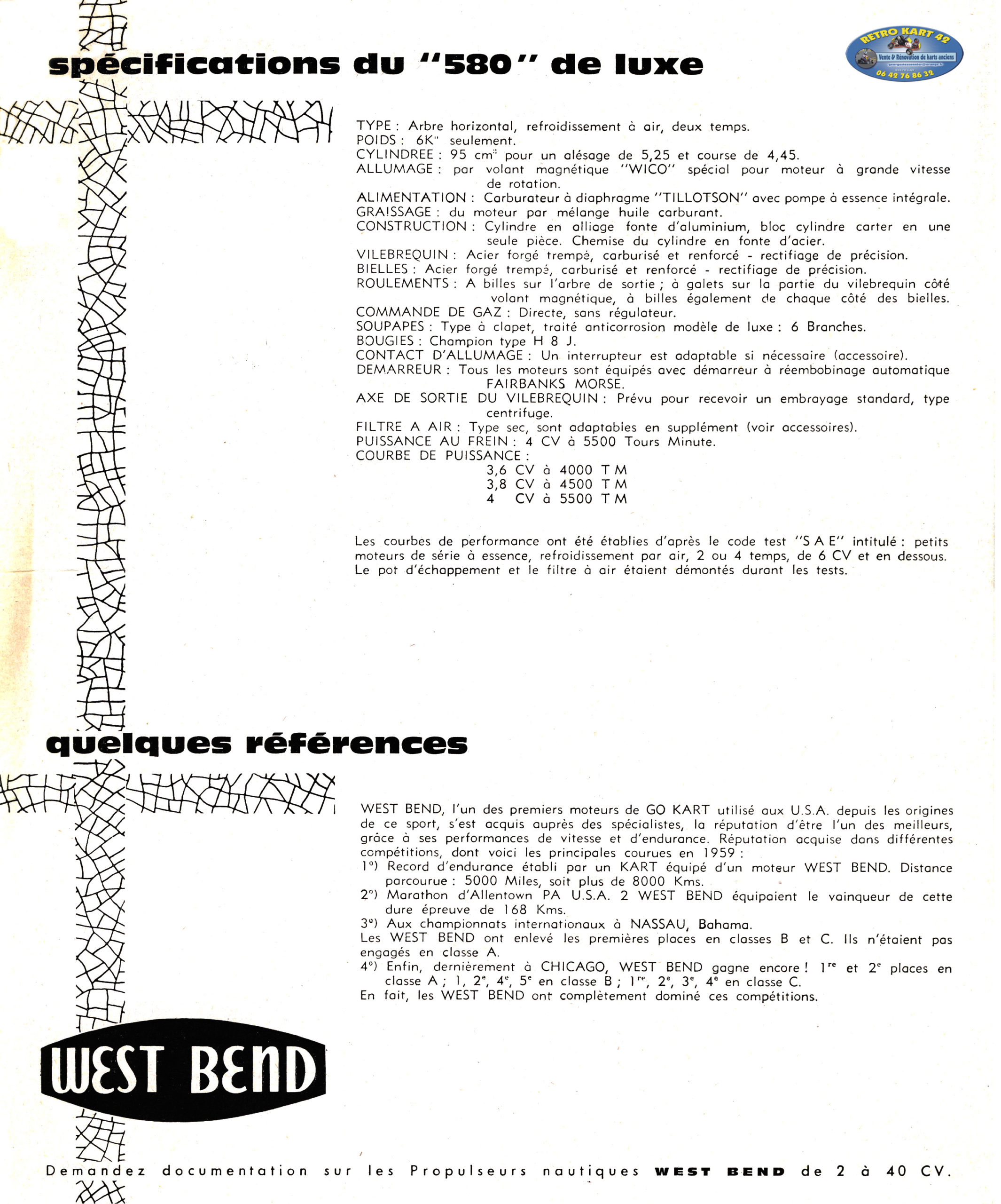 moteur, west bend, 1960, bi-vap, zurcher, mono-vap, saetta, rush-kart, prado-marlotte, robro-marlotte